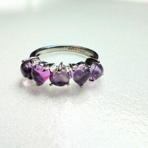 Heart Shaped Amethyst 1.70 ctw 5 Stone Ring in Stainless Steel. Size 6